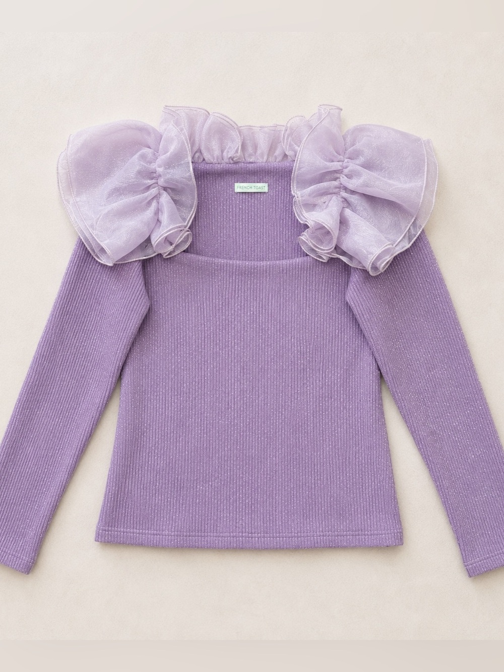 Favori Metallic Rib Knit Ruffle Sweater Purple | EU 42 US 6/8 | NWT